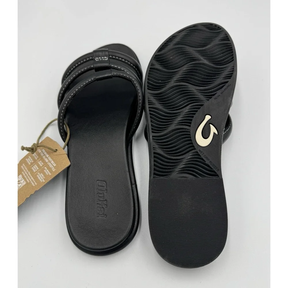 Olukai Women's Tiare Slide,Sandal Slipper Black Leather , Size 8 - Picture 6 of 6